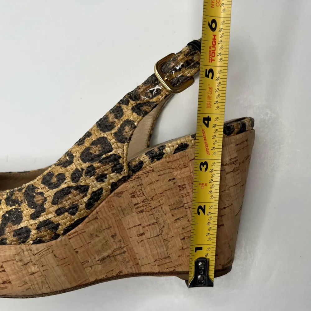 Stuart Weitzman Leopard Print Slingback Cork Wedge Size 7 - Picture 11 of 13